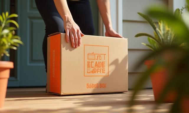 Subscription box arriving at a coastal home