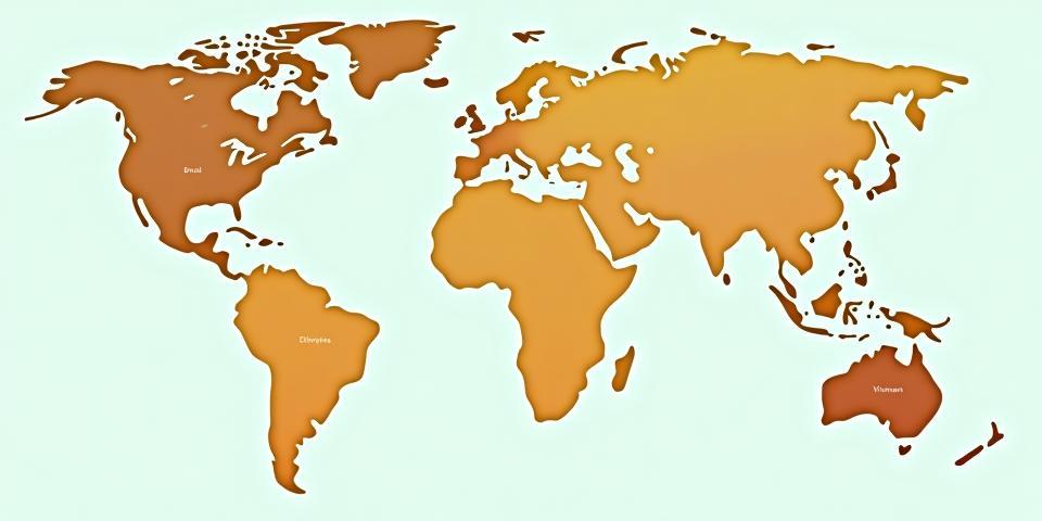 World map highlighting coffee origin countries essential to Coastal Brew Café’s sourcing