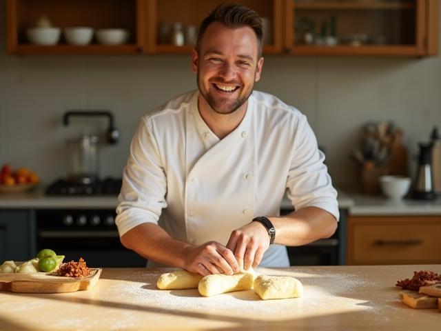 Pastry chef Josh Miller preparing artisan pastries