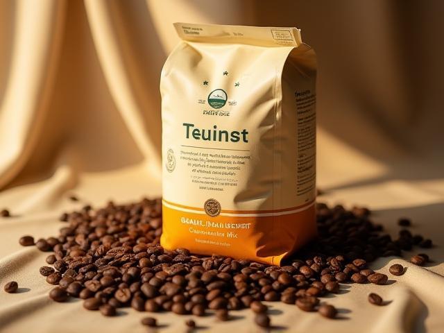 Medium Roast Coastline Mix coffee package with fresh beans scattered